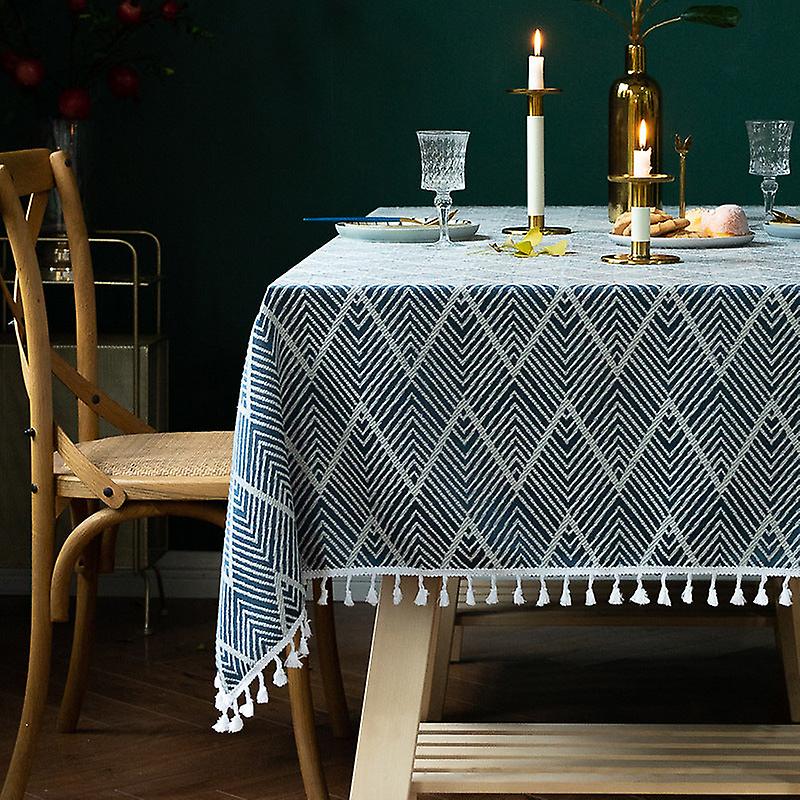 Tassel Jacquard Wave Pattern Tablecloth Suitable For Rectangular Dining Table (4 Colors)