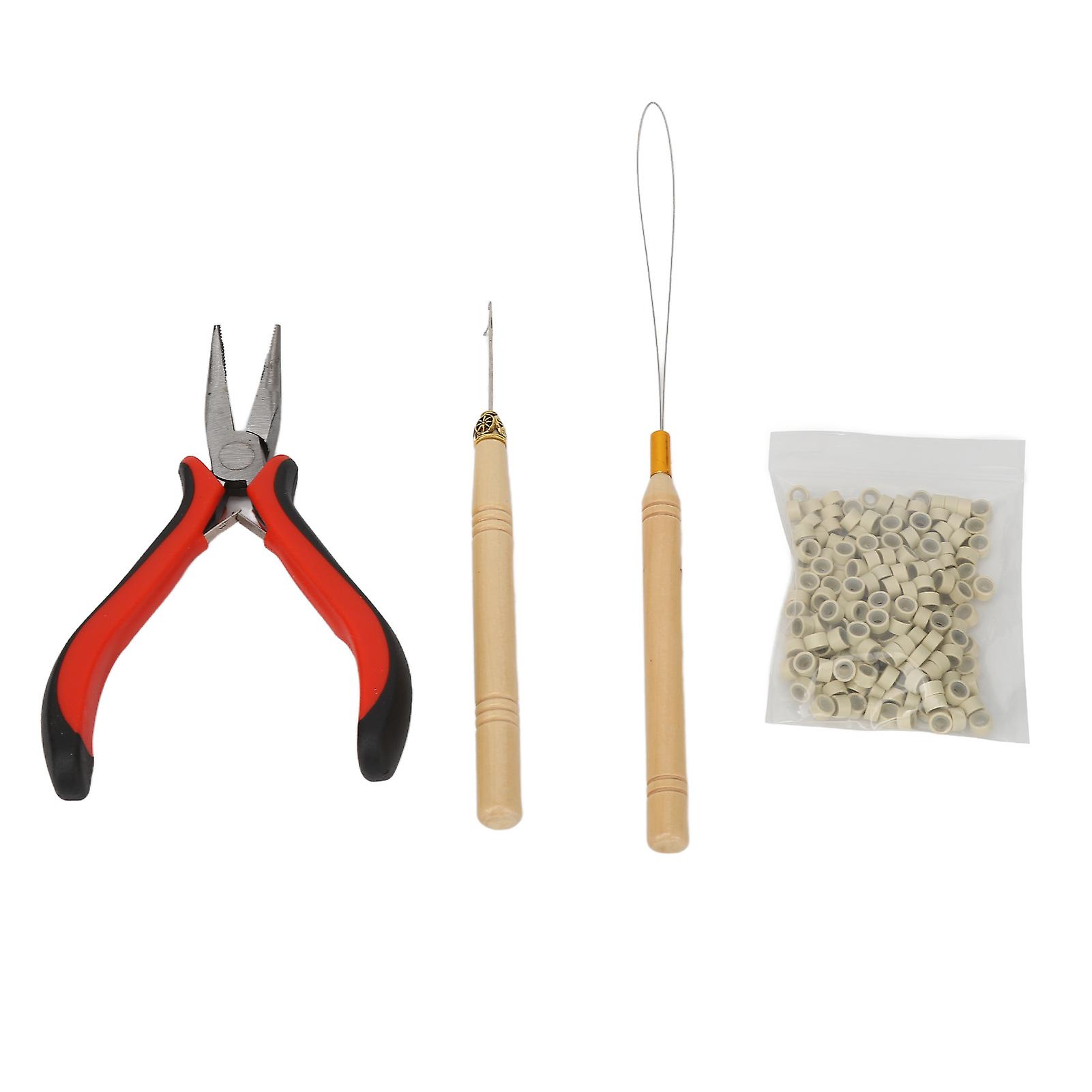 Hair Extensions Kit, Pliers, Hook, Pulling Needle, Silicone Rings, Beads, Hair Styling Accessory