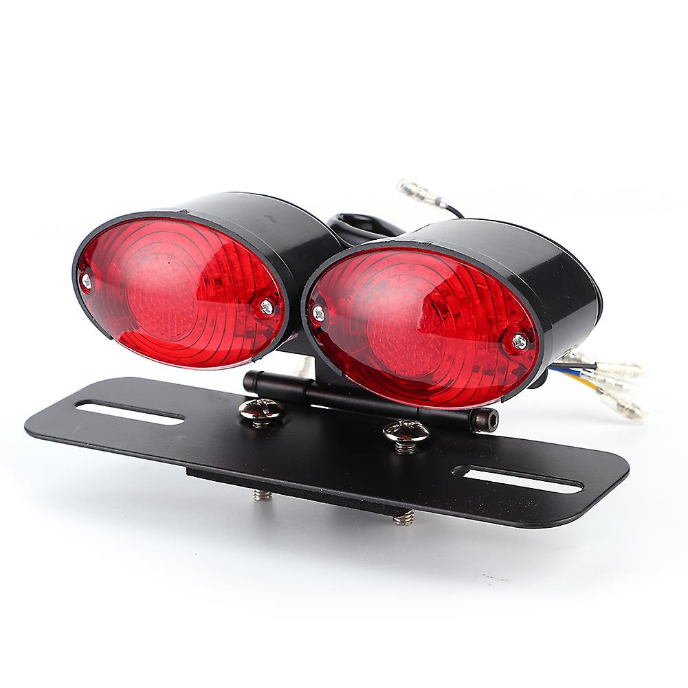 Universal Retro Double Oval LED Brake Tail Light Turn Signal License Plate Lamp Motorcycle Refitting