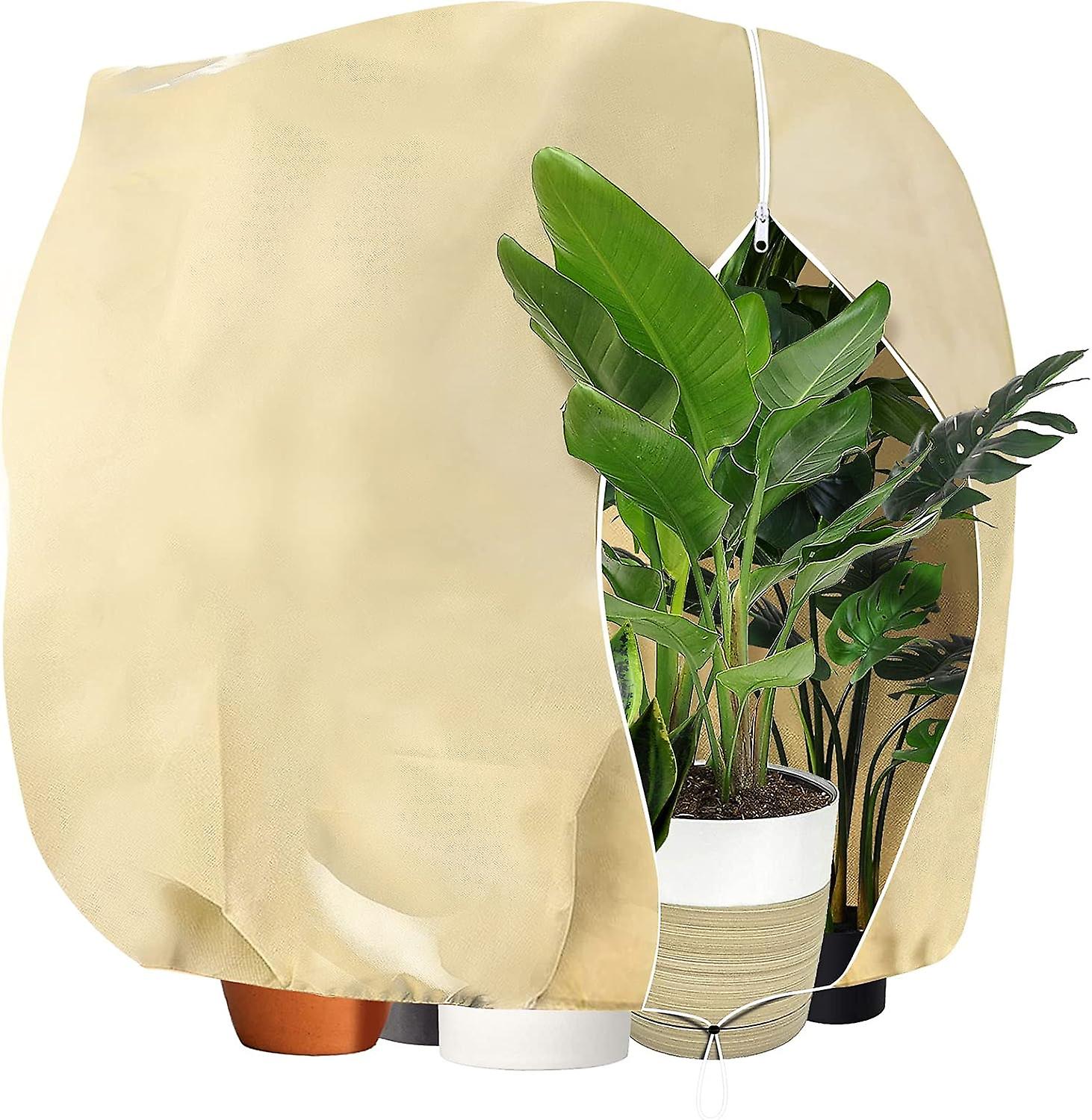 Plant protection cover with adjustable zip drawstring, palm and olive tree wintering frost protection canvas, 180x120 cm, beige