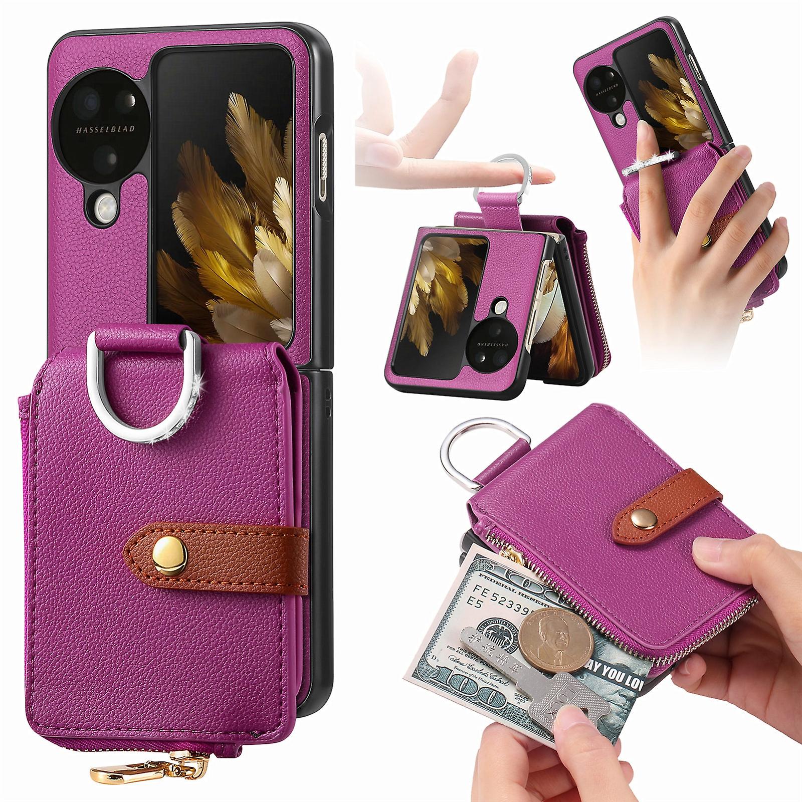 Wallet Ring Leather Phone Case For OPPO Find N3 Flip