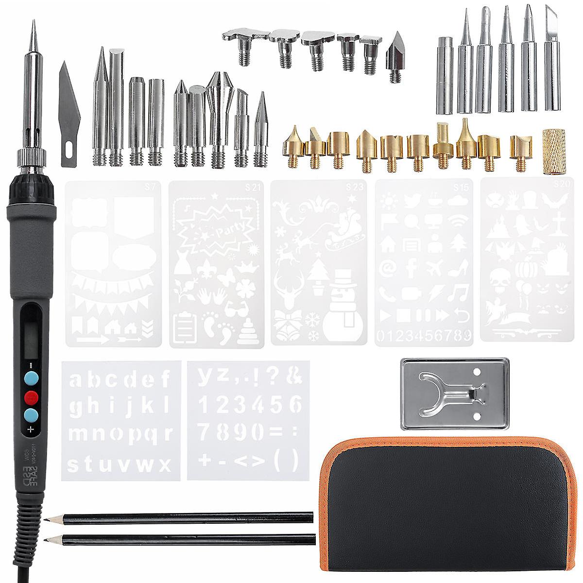 42Pcs 60w Wood Burning Pen Tool Soldering Stencil Iron Craft Lcd Pyrography Soldering Tools Kit