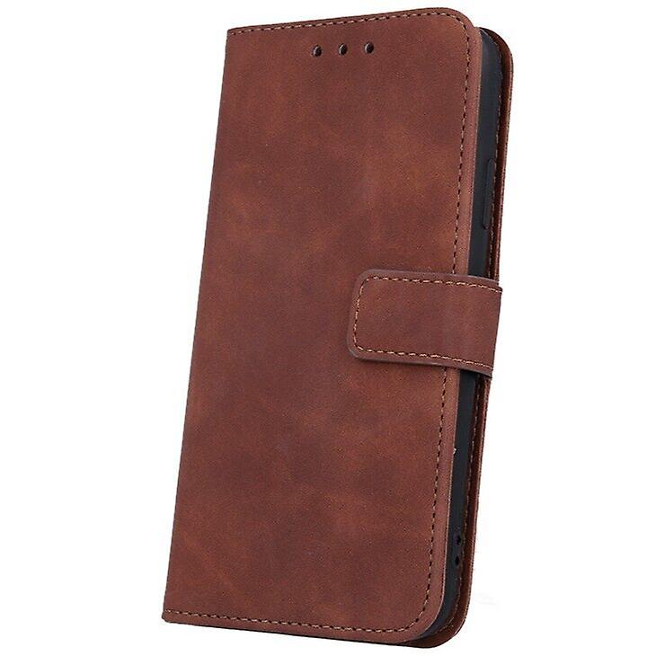 Smart Velvet Magnetic Card Slot Folio Wallet Case For Apple Iphone 14 Plus Brown