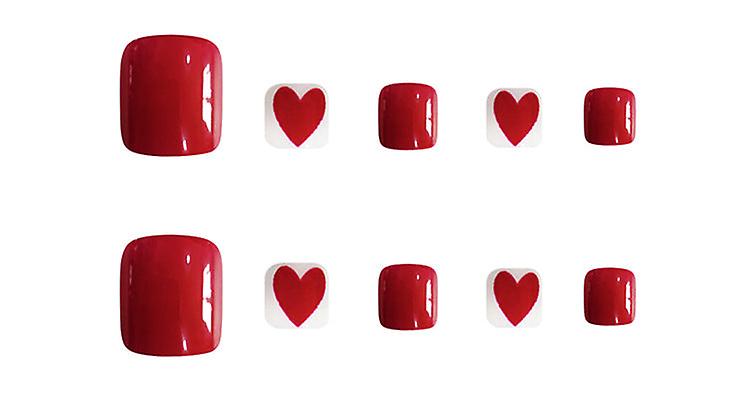 偽の爪のヒント偽の人工芸術DIYフィンガーカバー白いつま先の爪赤い愛取り外し可能な耐久性