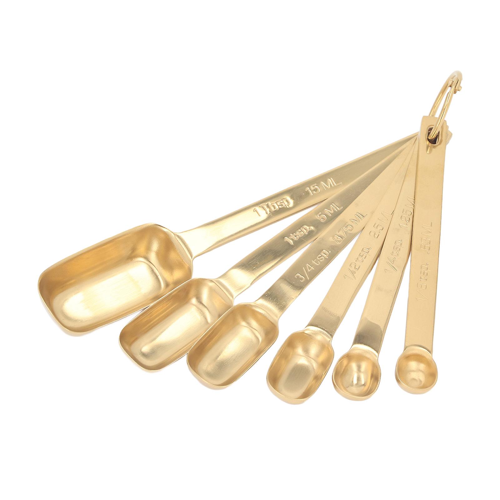 6PCS Gold Stainless Steel Measuring Spoons Set 15ml-0.63ml Rectangle