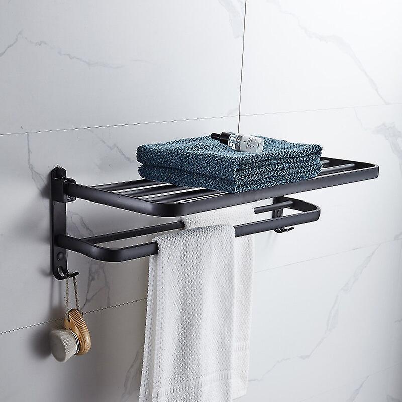 Matte Black 50cm Folding Holder With Hook Towel Holder Wall Mount Aluminumtowel Rack
