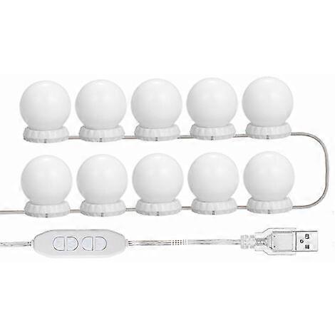 Led Mirror Lighting Kit For Dressing Table, With 10 Adjustable Bulbs, 10 Brightness Levels And 3 Lighting Modes, USB Type, White