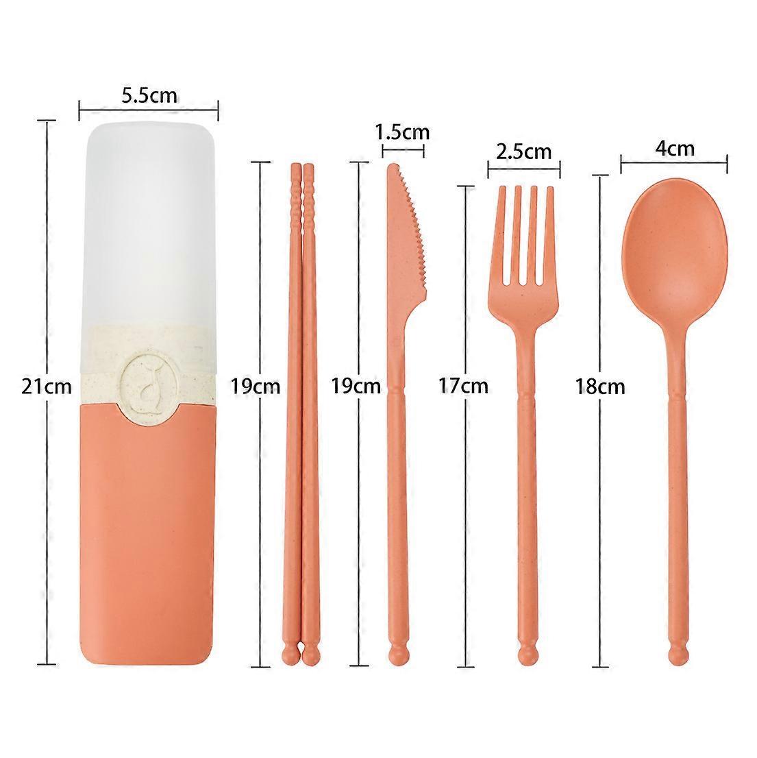 Portable Tableware Cutlery Chopsticks Set Storage Box Five Piece Student Giftorange