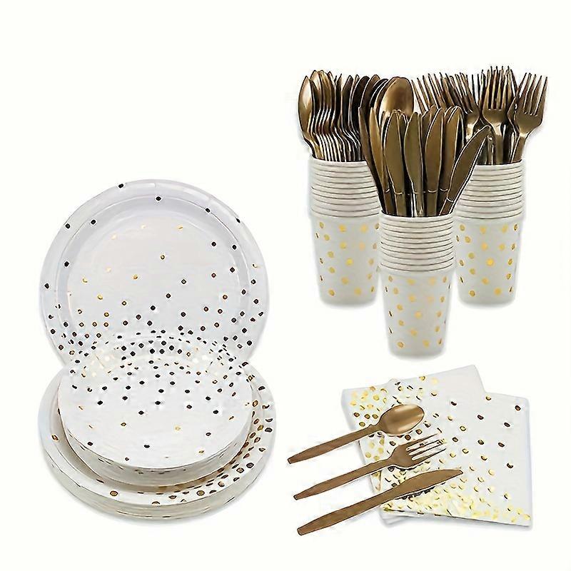 Glittering Bronzing Dots Party Tableware Set - Premium Disposable Dinnerware for Unforgettable Birthdays, Picnics & Holidays - Includes Vibrant Decor