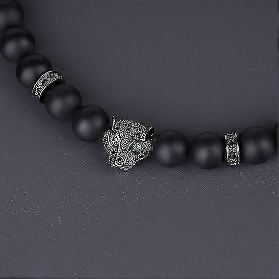 8mm Crown King Charm Bracelet For Men Women Black Matte Onyx