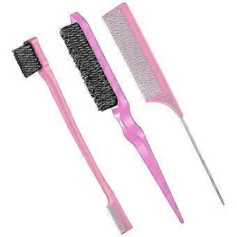 piece brush set double edge brush and rat tail comb pink