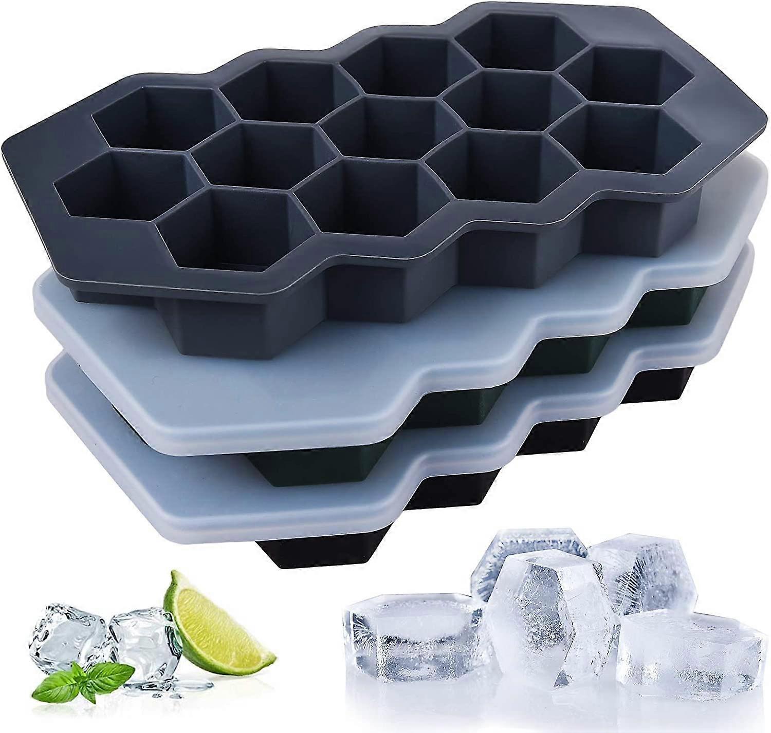 3 Pack Silicone Ice Cube Trays, Ice Cube Molds with Sealed Lids, Flexible Hexagonal 39-Ice Trays, Easy-Release, Reusable, BPA Free, for Chilled Drinks