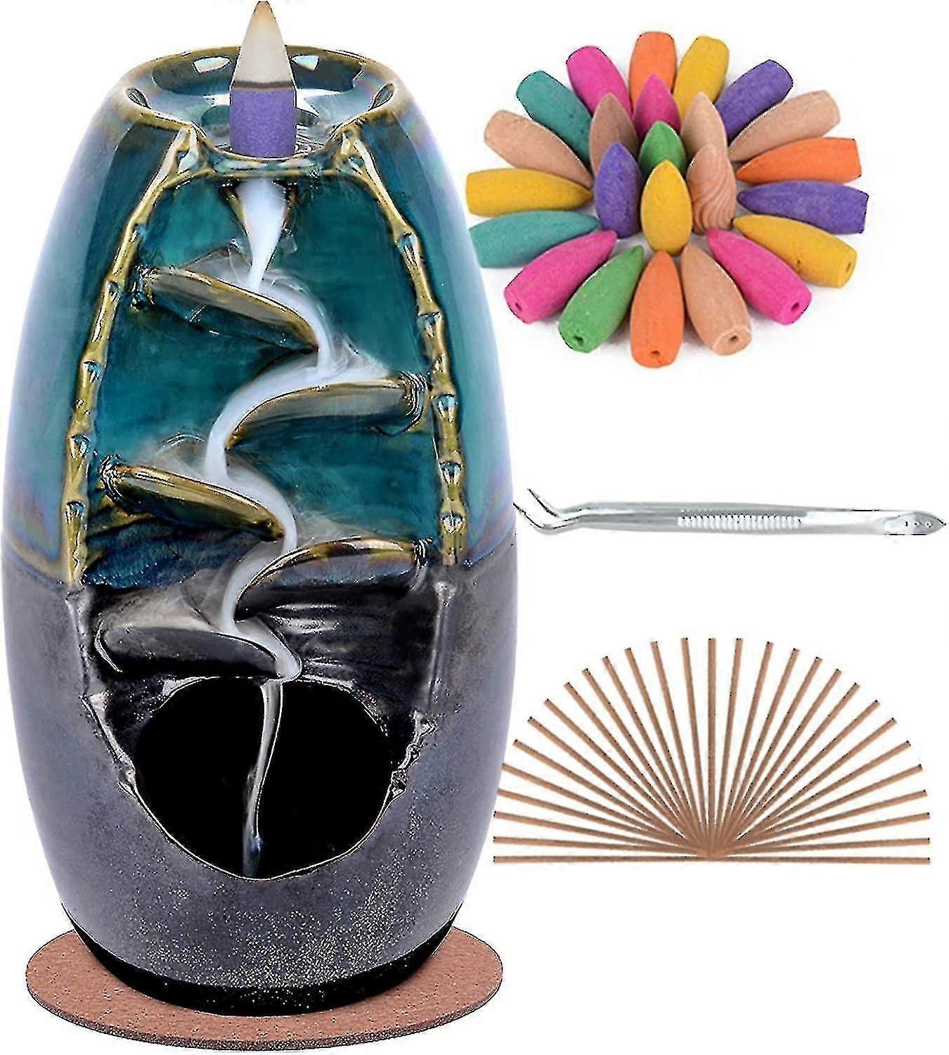 Backflow Incense Holder Waterfall Incense Burner, Ceramic Aromatherapy Ornament With 120 Backflow In