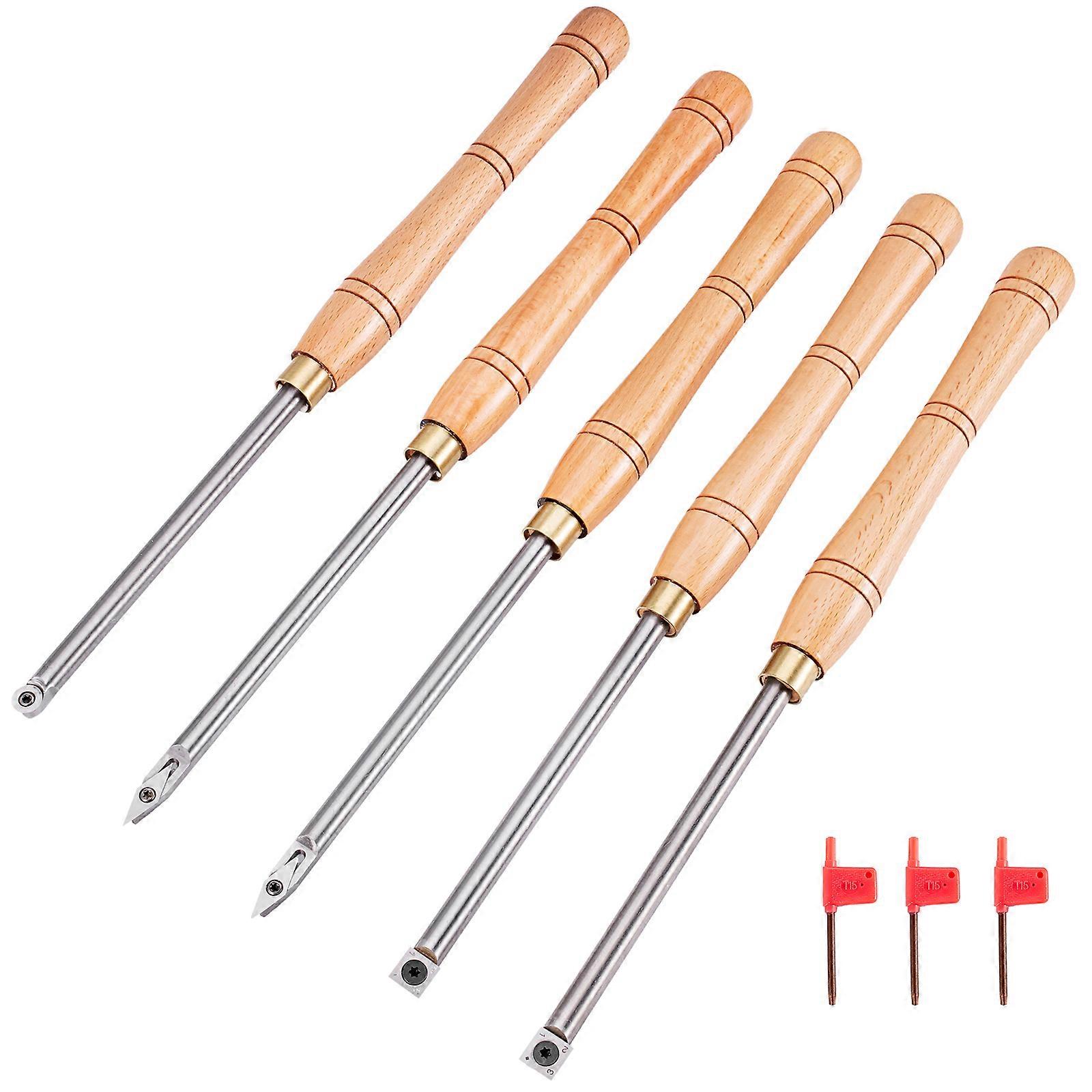 5 PCS Wood Turning Tools Carbide Lathe Chisels Accurate Blades Replaceable