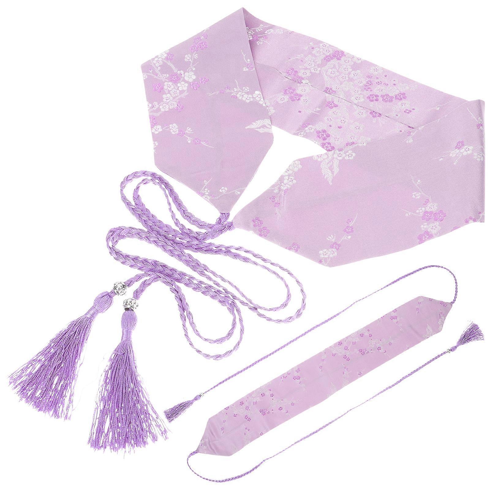 Ceinture large Hanfu chinoise, ceinture brodée de style japonais avec pompon