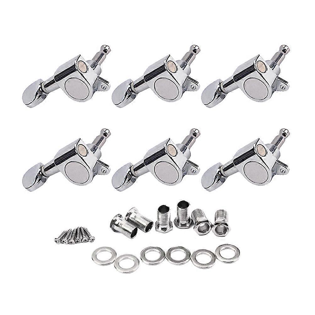 GC206F New 6 In Line Vintage Style Guitar Machine Heads 6L Tuning Pegs (Silver)