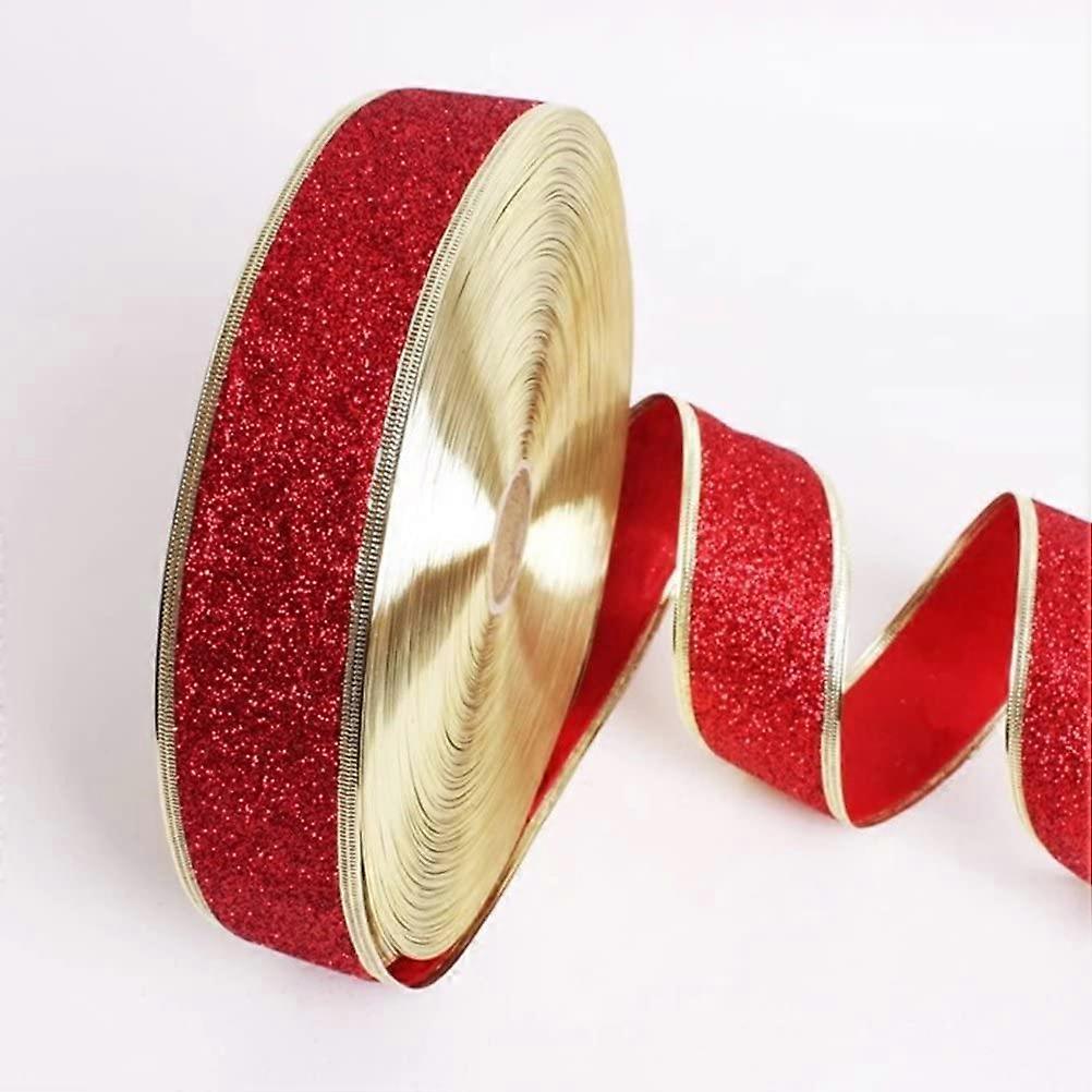 2Pcs Glitter Red Ribbon For Christmas Tree Decor (Red)