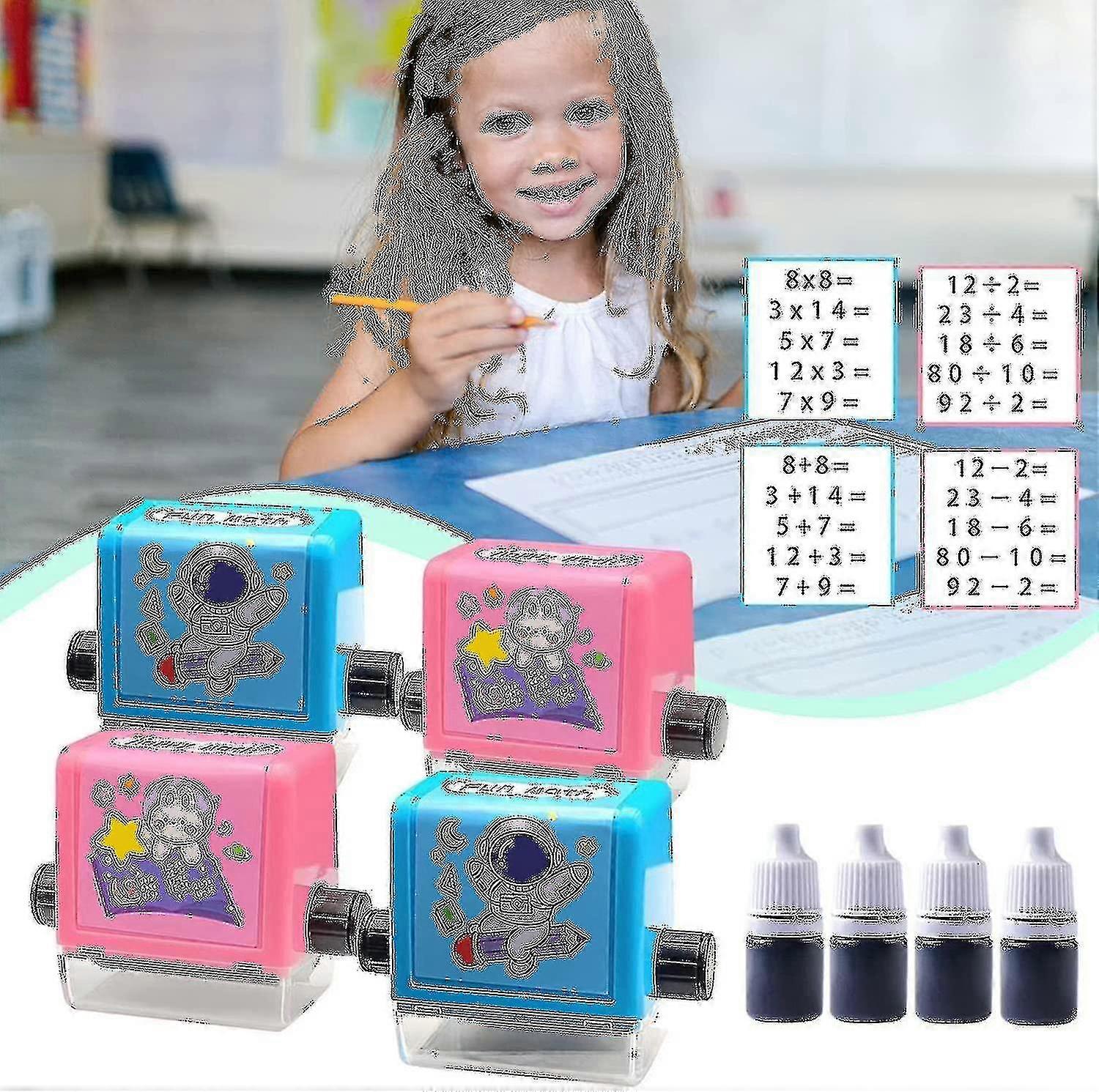 2024 4pcs Math Roller Stamps,reusable Roller Digital Teaching Stamp For Addition, Subtraction, Multiplication, Division(,) Hk