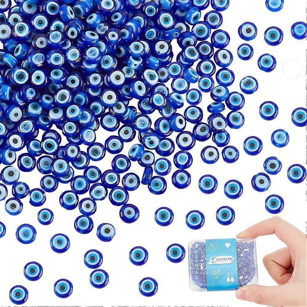 4 Strands Evil Eye Beads Handmade Lampwork Beads Dark Blue Flat Round Eye Beads Chain