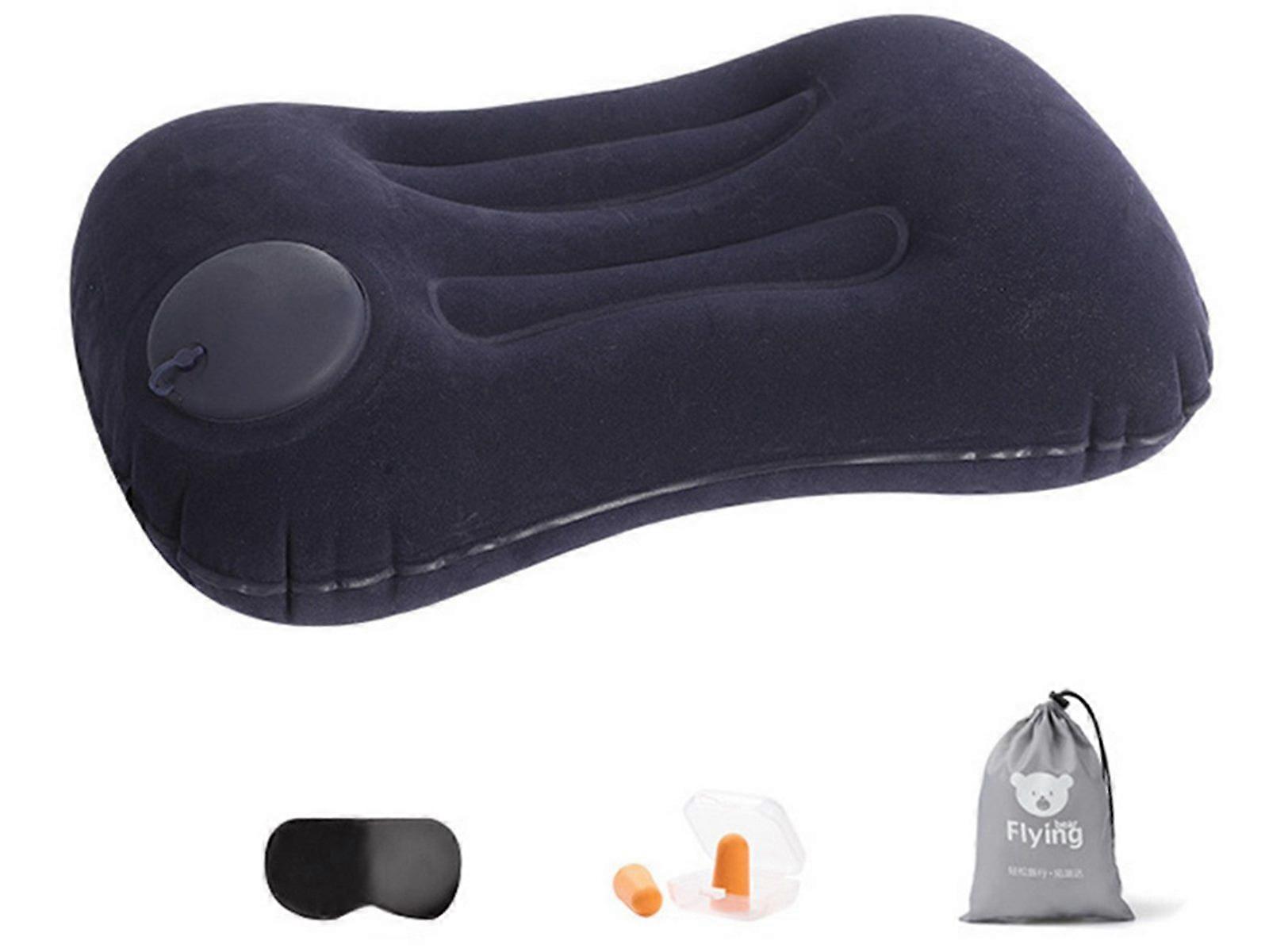 Inflatable Pillow Travel Air Pillow Eye Mask Earplugs Set Navy Blue