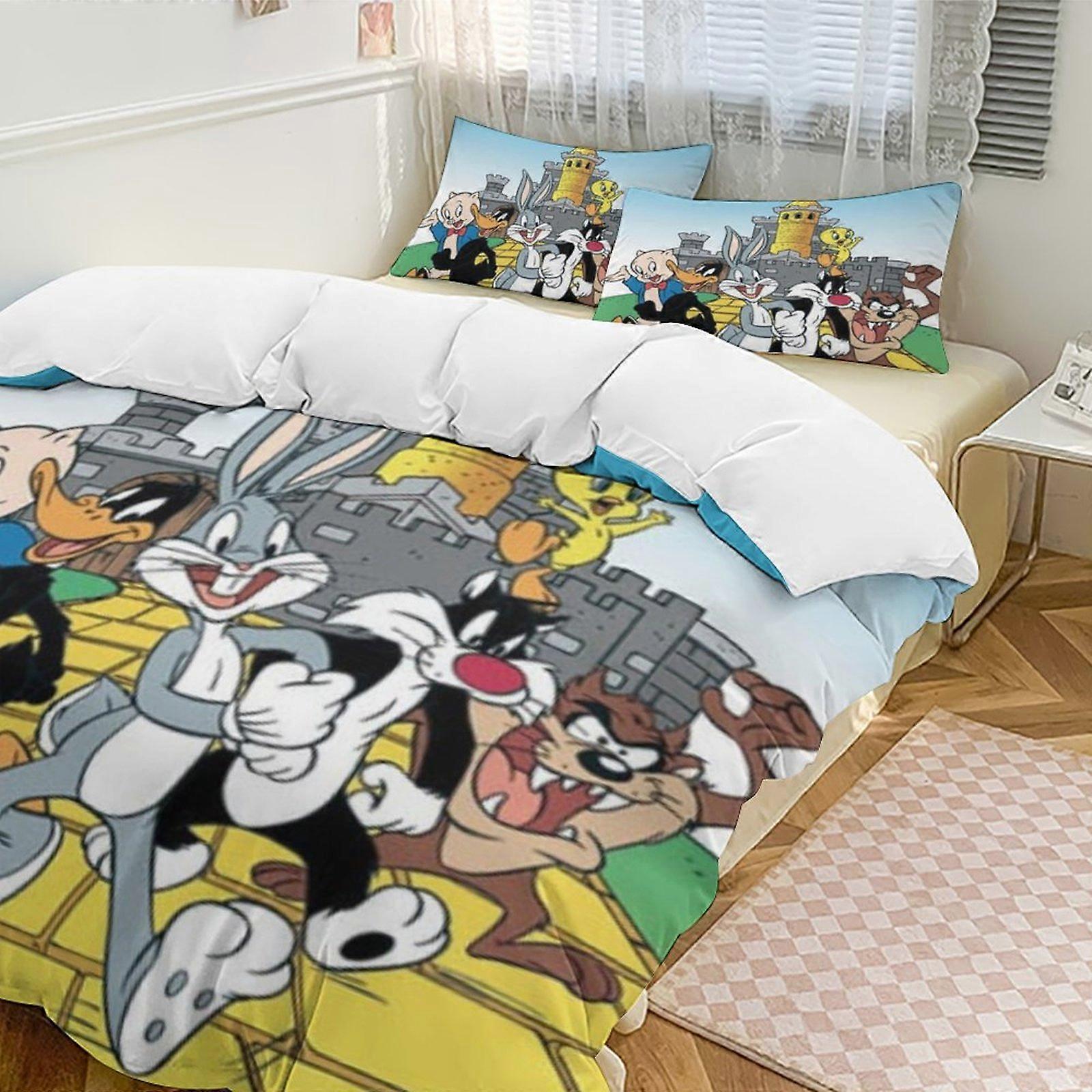 c683 TweetyBird 2 Copripiumino da letto Set di biancheria da letto in microfibra Set di trapunte leggere da 3 pezzi, 1 copripiumino e 2 copricuscini per bambini ee683