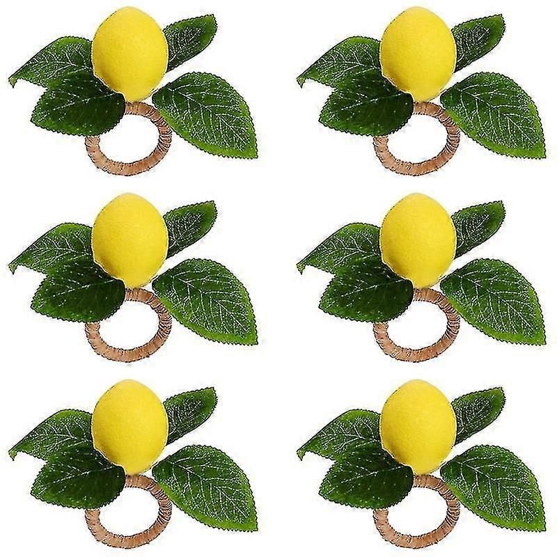 Lemon Napkin Rings Set Of 6, Faux Lemon Farmhouse Napkin Ring Holder For Dining Table Decor Banquet