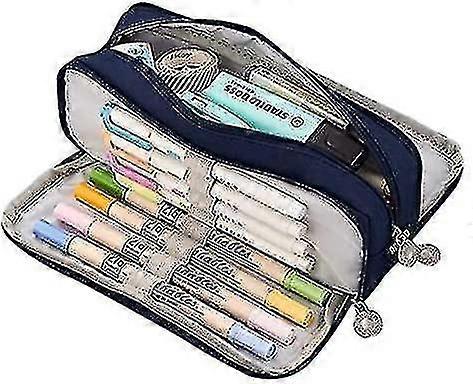 Large Pencil Case With 3 Compartments Makeup For Secondary School School Supplies Pencil Cases School Stationary Set Blue