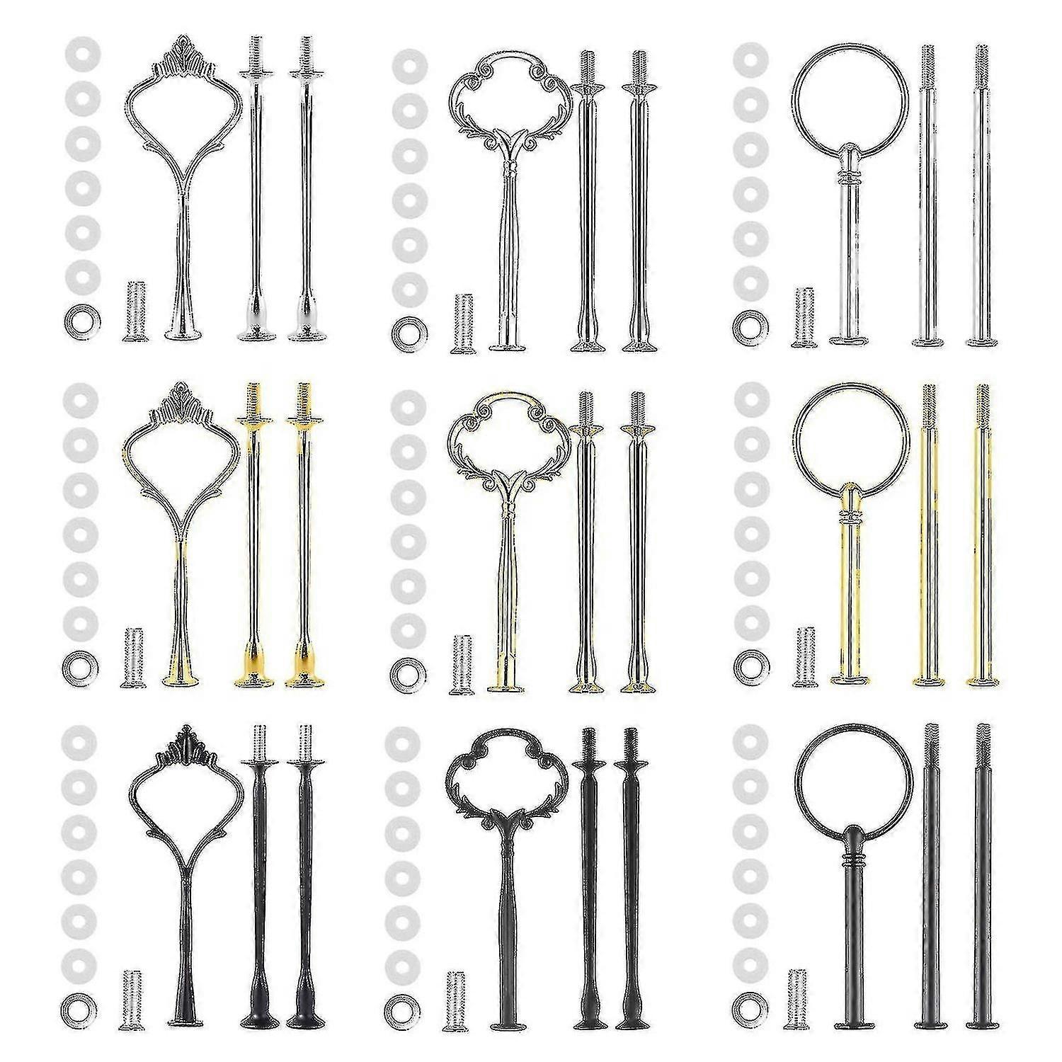 9 Set Cake Stand Hardware Kit Porrastettu tarjotin Laitteistovarusteet Yhteensopiva kakkuteline, 3-tasoinen kakkuteline