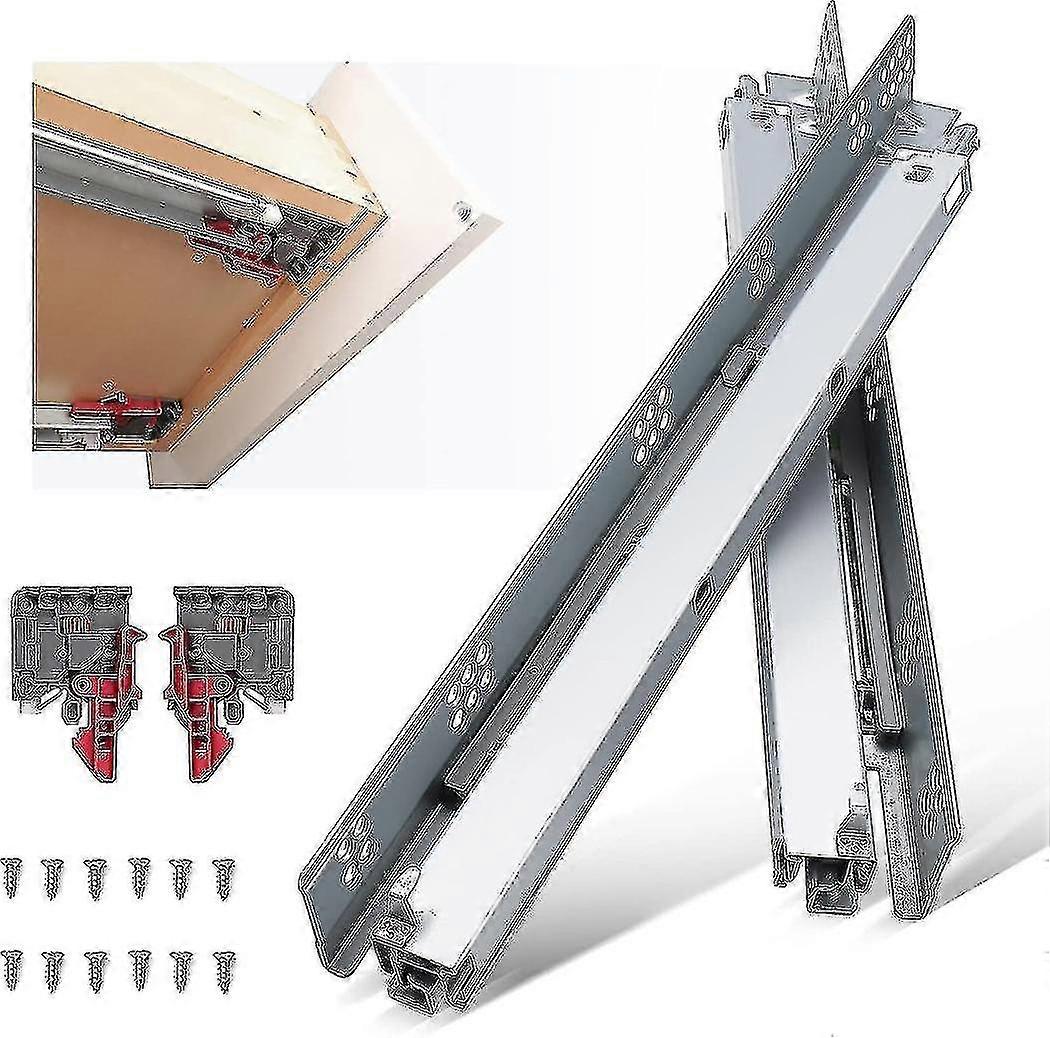 1 Pairs 18 Inch Undermount Drawer Slides, Self Soft Close Full Extension Drawer Rails Concealed Drawer Runners Adjustable Locking Devices Mounting Br
