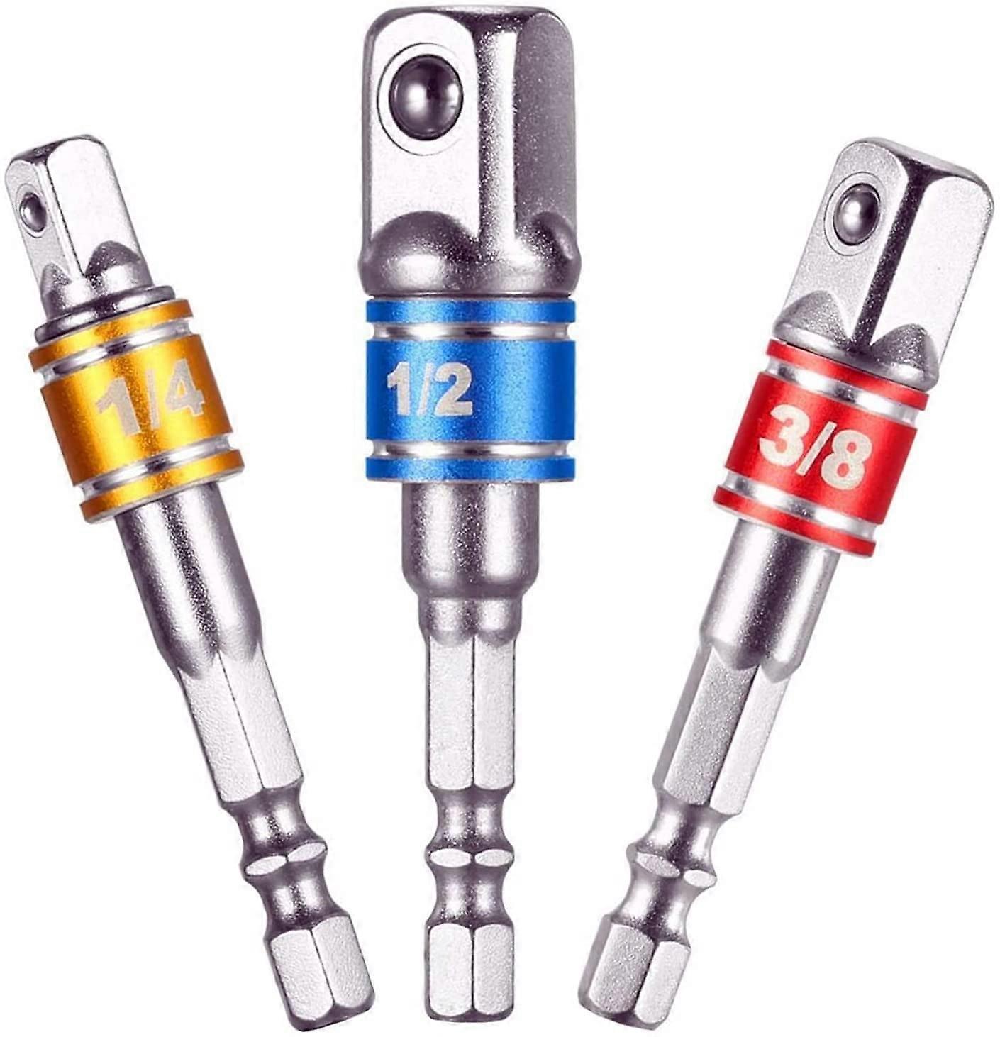 Set Power Hand Tools Driver,3 Pcs 1/4", 3/8", 1/2" Driver Extension Impact Grade Socket Adapter Set,Hex Shank Bit Square Nut Driver Set,Tool Kits