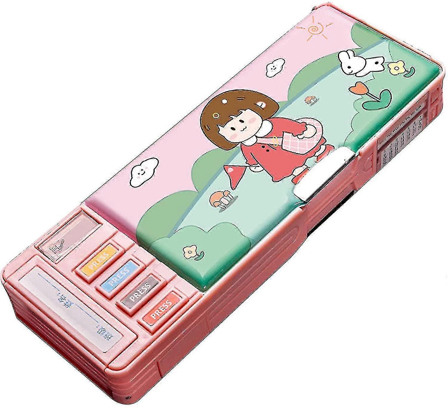 Multifunction Pencil Case, Pencil Box With 2 Compartments For Students - Cartoon Pattern