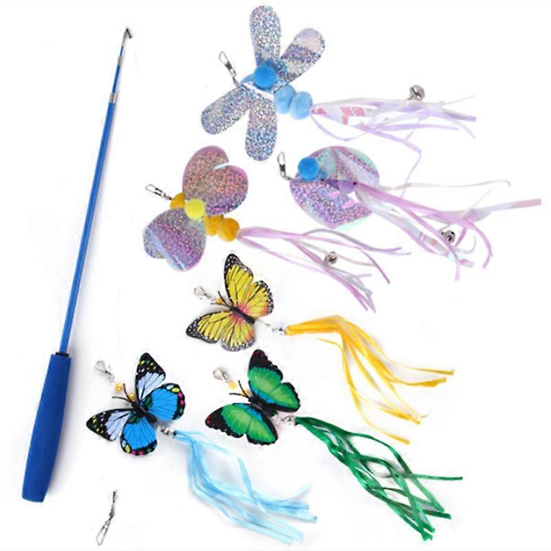 MIMIGO Cat Wand Toy, Interactive Cat Feather Toys, 1PCS Retractable Cat Wand Toy and 6PCS Squiggly Worm Feathers Teaser Refills, Cat Toys for Indoor C