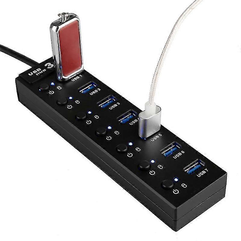 Usb 3.0 Hub, Usb Splitter 7-port Usb Hub For Laptop With Individual On/off Switch & Led Indicator U