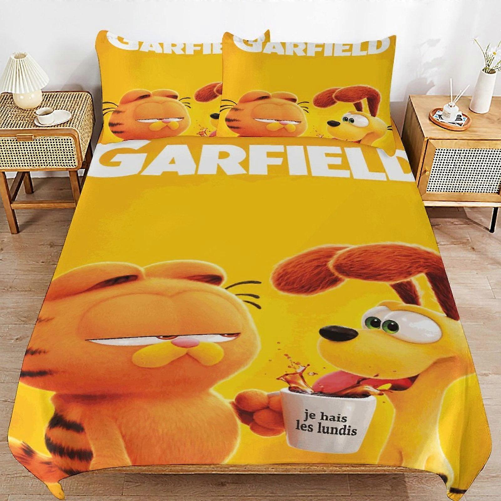 Sängkläder CA303 Garfield Sängpåslakan Påslakan i mikrofiber Sängkläder Uppsättningar 3D-tryckta lätta 3-delade täcken, 1 påslakan och 2 kuddar DP303