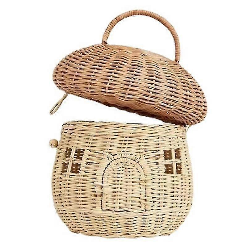 Mushroom Wicker Storage Basket with Lid-Rattan Mushroom Decor, Cottagecore, Boho Decor, Day Gift