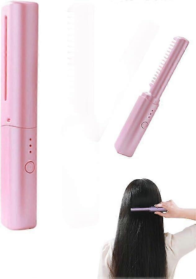 充電式ミニストレートヘアアイロン、コードレスストレートヘアアイロンブラシ、女性ギフト用マイナスイオンポータブルストレートブラシ