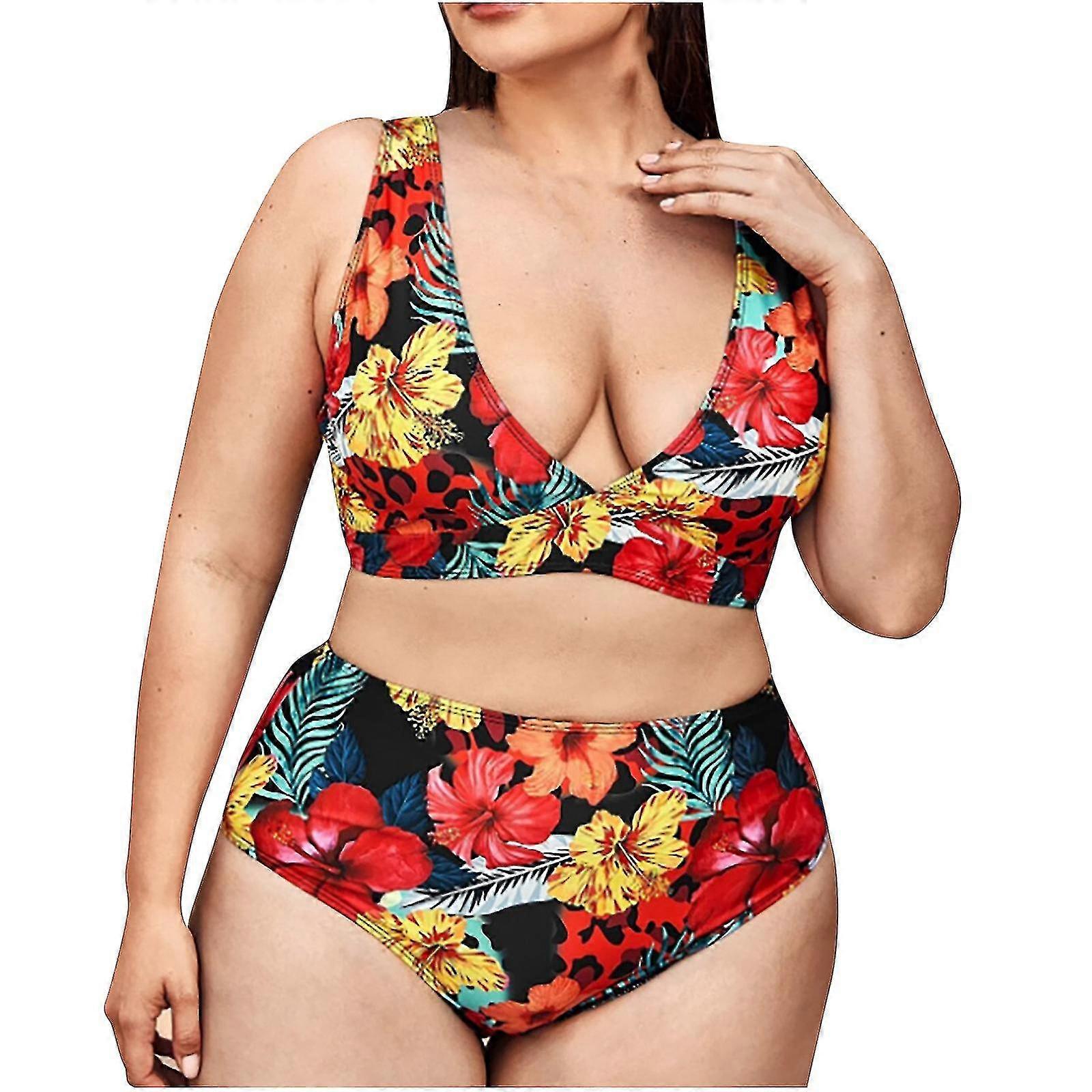 Women's Plus Size Split Type  Ruched Tummy Control Bathing Suit Swimwear Bikini