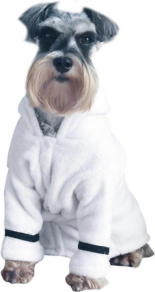 ソフトペットバスローブパジャマ小型犬用バスローブタオル - フード付き超吸収性犬乾燥タオルローブ - 中小型犬用犬用タオル(白)