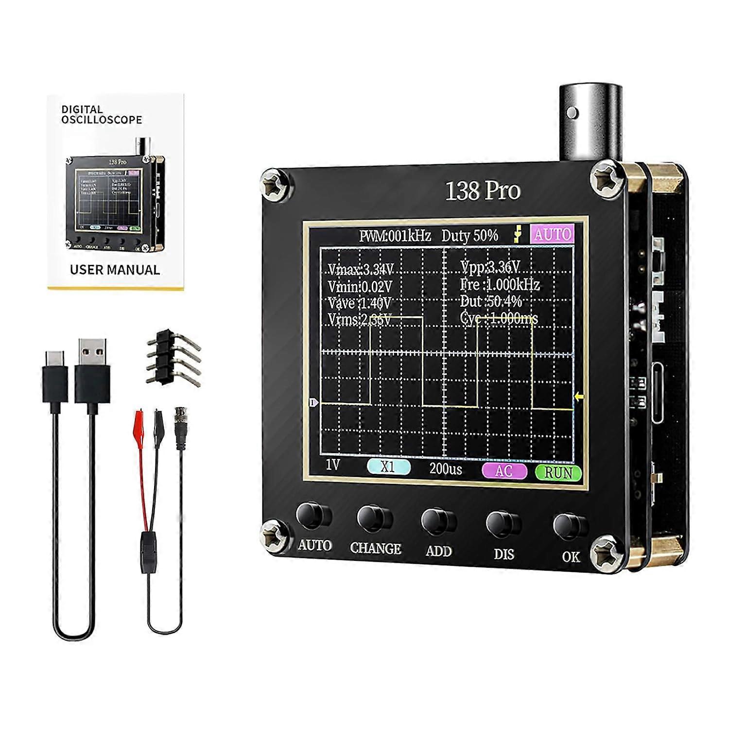 Oscilloscope, 138Pro Portable Oscilloscope Kit 2.4" Digital Oscilloscope Signal Generator 200kHz Bandwidth 2.5MS/s Sampling Rate
