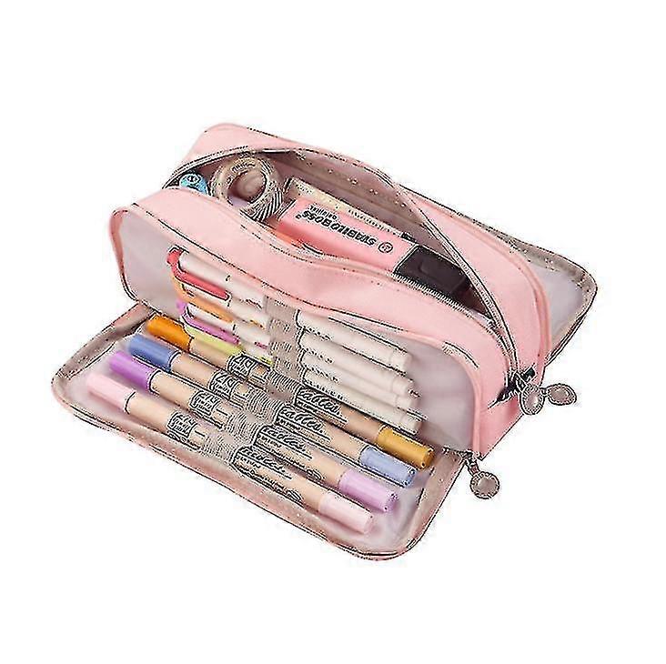 Large Pencil Case Big Capacity 3 Compartments Canvas Pencil Pouch For Students