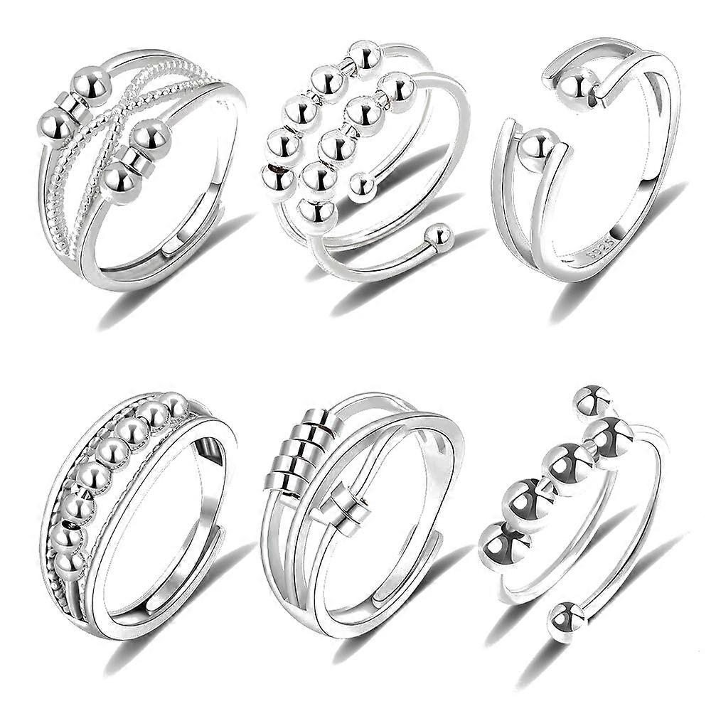 Silver Anti Anxiety Rings Unisex Adjustable Stacking Spinning Worry Ring