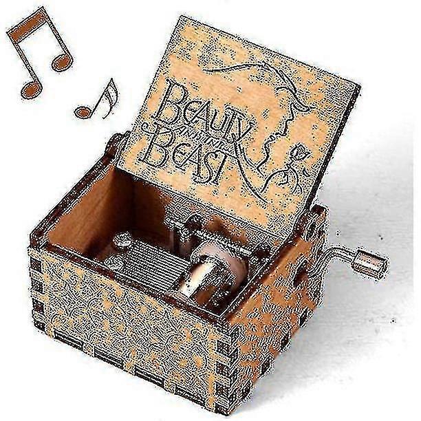 Beauty and The Beast Music Box, manivelle vintage en bois classique sculptée