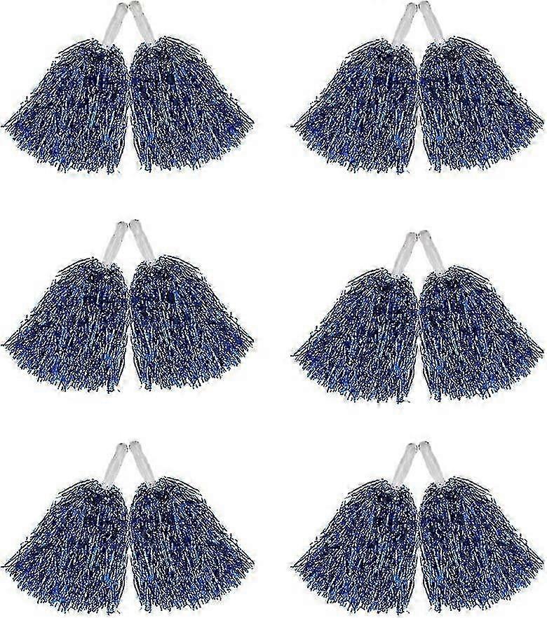 12 Pack Pom Poms Cheerleading Metallic Foil Cheer Pom Poms With Plastic Handles For Cheering Squard Team Spirit Sports