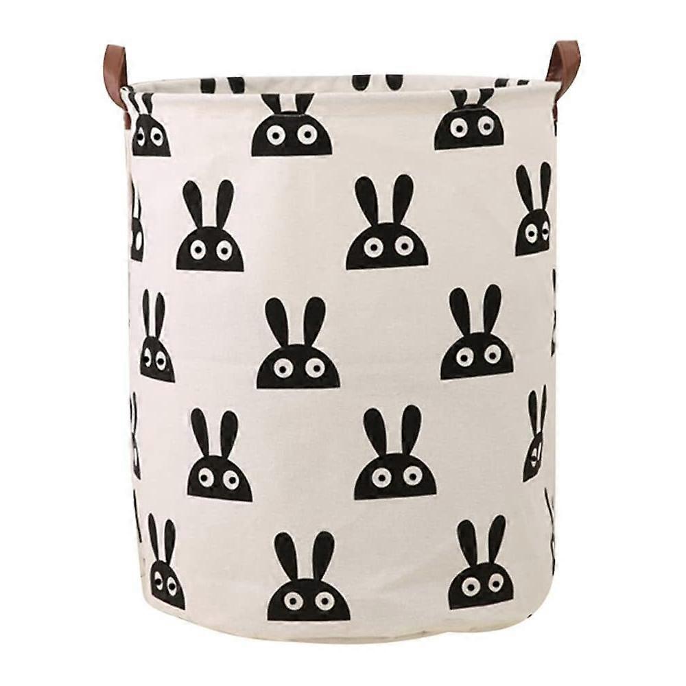 Foldable Storage Basket with Handle Laundry Bin for Clothes Toy Storage Household OrganizerBlack Rabbit Pattern
