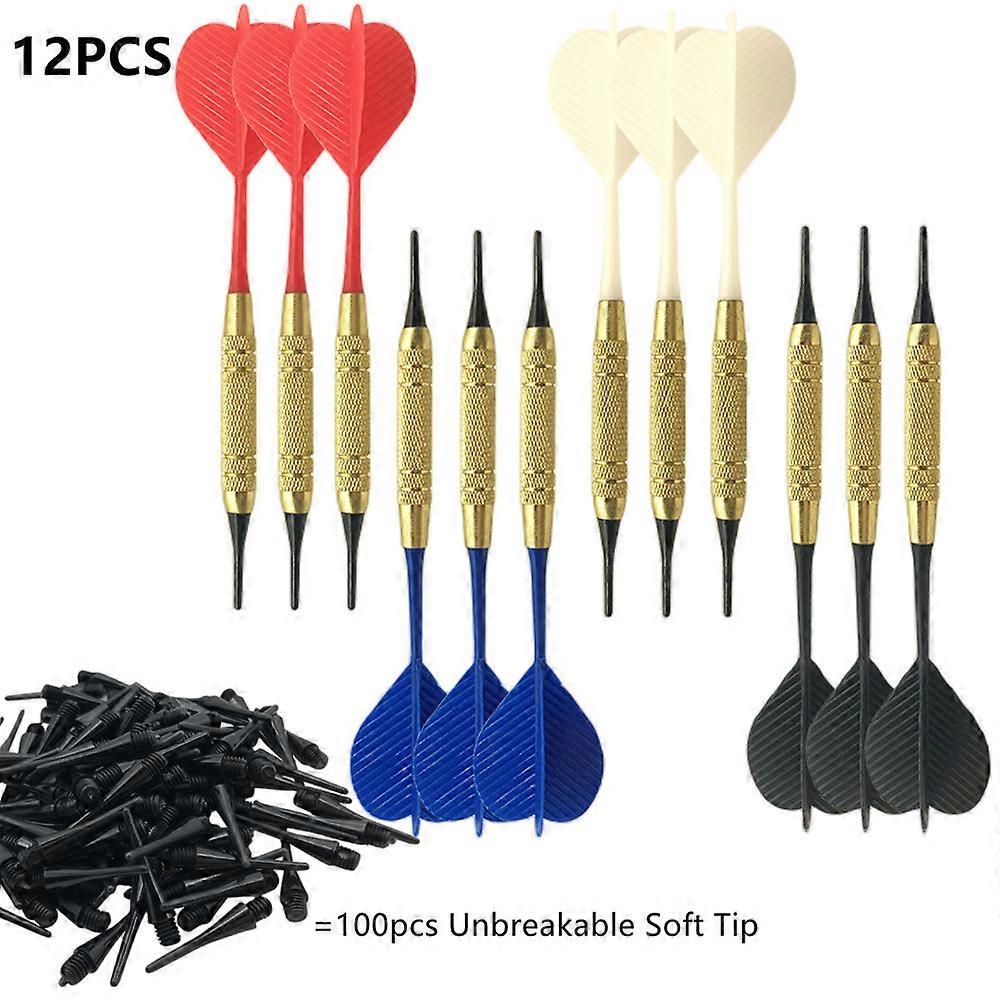 Plastic Tip Darts, 12 Pack Electronic Dartboard Darts Includes 100 Colored Dart Tips and One Piece Feather and Stem