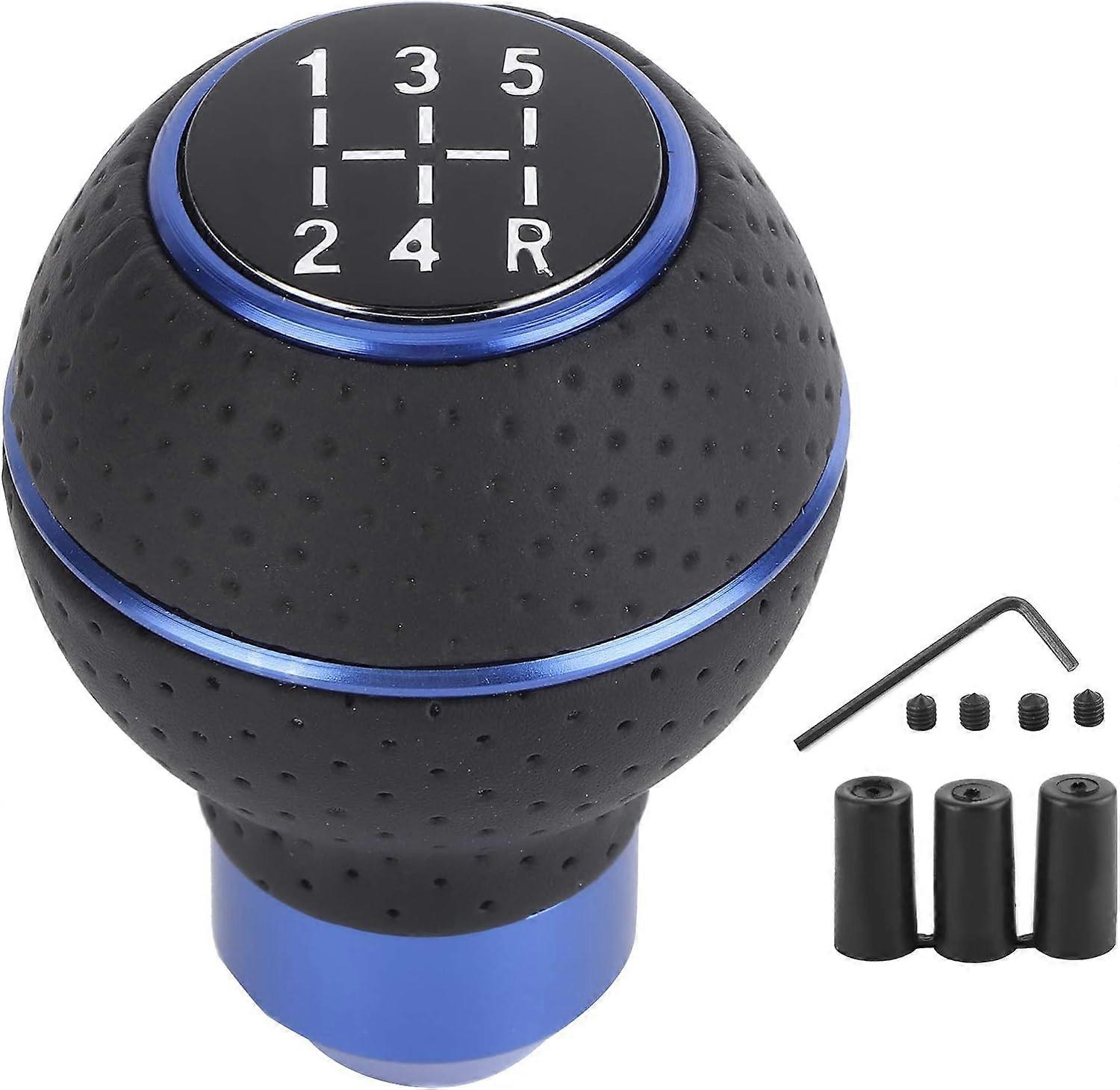 5 Speed Gear Shift Knob Stick, Shift Head Shift Transmission Handle Lever Accessories Aluminium Alloy and Leather Manual Automobiles Accessory(Blue)