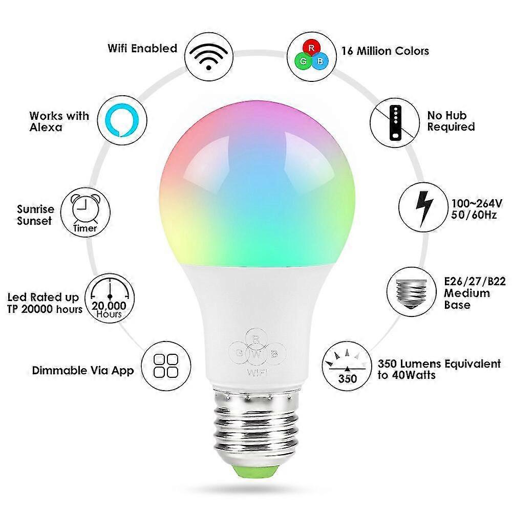 1 Pcs E27 4.5w Smart Light Bulb App Remote Control  Wifi Light Bulb Color Compatible