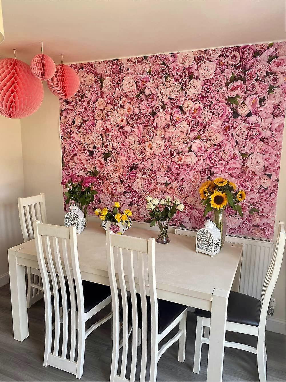 BINQOO 7x5ft Roze Rose Muur achtergrond Valentijnsdag Roze Bloemen Achtergronden Meisjes Verjaardagsfeestje Bruiloft Bruids Douche Verjaardag Ceremonie Decor