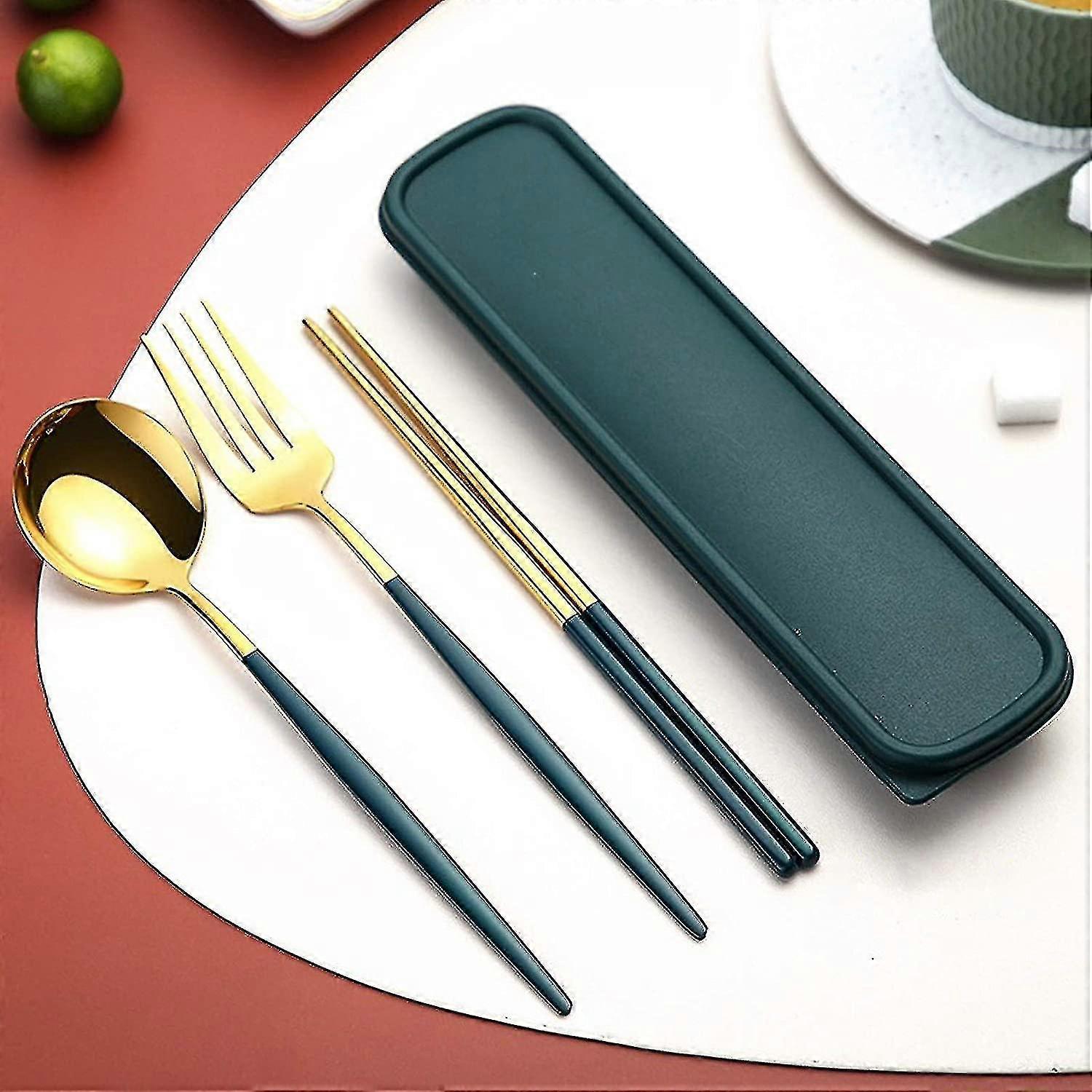Stainless Steel Tableware 3 Pcs Spoons Chopsticks Forks Portable Camping Tableware-MXBC
