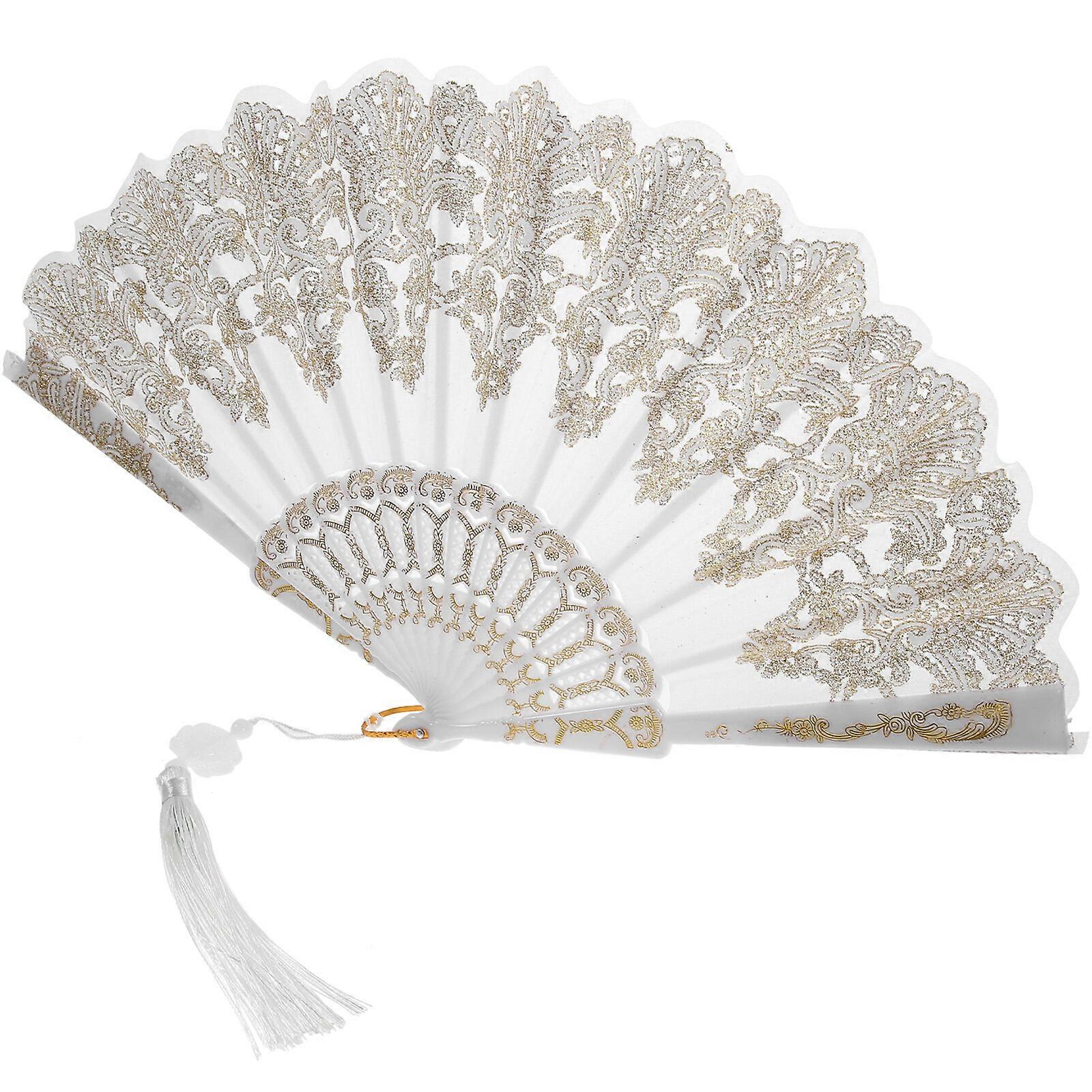 Éventail à main brodé, élégant et pliable, avec pompon